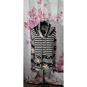 12 PM By Mon Ami Large Floral Striped Long Sleeve Pullover Cute Front Pocket